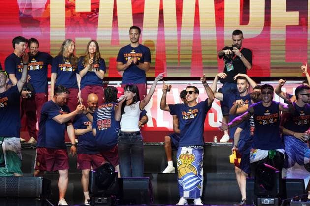 Celebrations of the Spanish national team, Nationalteam at Cibeles Square in Madrid, after Spain defeated Argentina in the World Cup final, on Monday, July 20, 2026, Singer Aitana Ocana SARA VALLEJO Cordon Press  CELEBRATION SPANISH TEAM