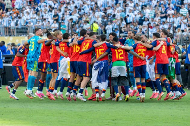 EAST RUTHERFORD, NJ - JULY 19: Spain players celebrate after the FIFA World Cup, WM, Weltmeisterschaft, Fussball Final match between Spain and Argentina on July 19, 2026 at the New York New Jersey Stadium in East Rutherford, NJ.(Photo by Bob Kupbens Icon Sportswire) SOCCER: JUL 19 FIFA World Cup 26 Final - Spain v Argentina EDITORIAL USE ONLY Icon260719193