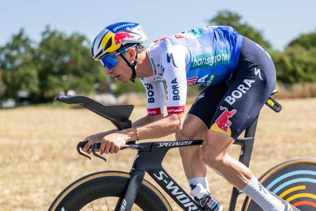 German Florian Lipowitz of Red Bull-BORA-hansgrohe pictured in action during a reconnaissance round on the track of the stage 16 of the 2026 Tour de France cycling race, an individual Time Trial stage of 26km from Evian-les-Bains to Thonon-les-Bains, on Tuesday 21 July 2026. The 113th edition of the Tour de France starts on Saturday 4 July in Barcelona, Spain, and will finish in Paris, France on the 26th of July. DAVIDxPINTENS  x181641542x