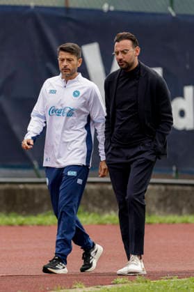 SSC Napoli preseason 2026-27 SSC Napoli Gennaro De Luca and director Giovanni Manna during fifth day SSC Napoli s 2026-27 preseason training camp in val di sole in Trentino, Dimaro Folgarida July, 21 2026. _BPH7184 Copyright: xAntonioxBalascox