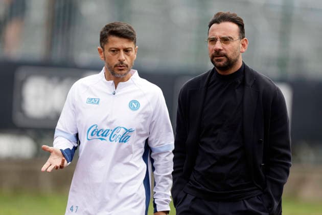 SSC Napoli preseason 2026-27 SSC Napoli Gennaro De Luca and director Giovanni Manna during fifth day SSC Napoli s 2026-27 preseason training camp in val di sole in Trentino, Dimaro Folgarida July, 21 2026. _BPH7255 Copyright: xAntonioxBalascox