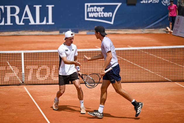 TENNIS - ATP, Tennis Herren Generali Open 2026 KITZBUEHEL,AUSTRIA,21.JUL.26 - TENNIS - ATP World Tour, Generali Open. Image shows Joel Schwaerzler and Lukas Neumayer (AUT).  GEPAxpictures xDanielxSchoenherr