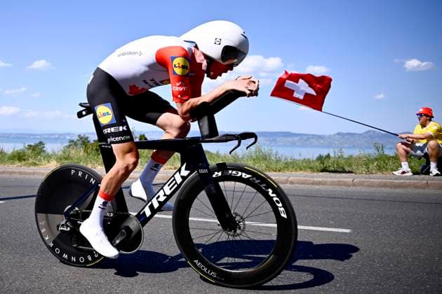 Tour de France 2026 Stage 16 THONON-LES-BAINS, FRANCE - JULY 21 : Gee-West Derek (CAN) of Lidl - Trek during stage 16 of the 113rd edition of Tour de France an UCI World Tour 2.UWT Individual Time Trial stage for Men Elite of 26 km with start in Evian-les-Bains and finish in Thonon-les-Bains on July 21, 2026 in Thonon-les-Bains, France, 21 07 2026 Thonon-les-Bains France  Copyright: xGvgx