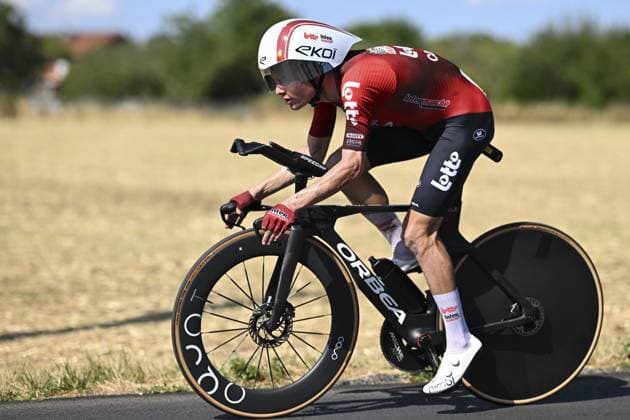 Belgian Lennert Van Eetvelt of Lotto Intermarche pictured during the stage 16 of the 2026 Tour de France cycling race, an individual Time Trial stage of 26km from Evian-les-Bains to Thonon-les-Bains, on Tuesday 21 July 2026. The 113th edition of the Tour de France starts on Saturday 4 July in Barcelona, Spain, and will finish in Paris, France on the 26th of July. DAVIDxPINTENS  x181680160x