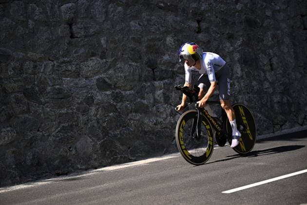 British Tom Pidcock of Pinarello Q36.5 Pro Cycling Team pictured during the stage 16 of the 2026 Tour de France cycling race, an individual Time Trial stage of 26km from Evian-les-Bains to Thonon-les-Bains, on Tuesday 21 July 2026. The 113th edition of the Tour de France starts on Saturday 4 July in Barcelona, Spain, and will finish in Paris, France on the 26th of July. JASPERxJACOBS  x181680368x