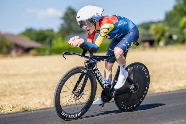Danish Mattias Skjelmose Jensen of Lidl-Trek pictured in action during the stage 16 of the 2026 Tour de France cycling race, an individual Time Trial stage of 26km from Evian-les-Bains to Thonon-les-Bains, on Tuesday 21 July 2026. The 113th edition of the Tour de France starts on Saturday 4 July in Barcelona, Spain, and will finish in Paris, France on the 26th of July. DAVIDxPINTENS  x181680372x