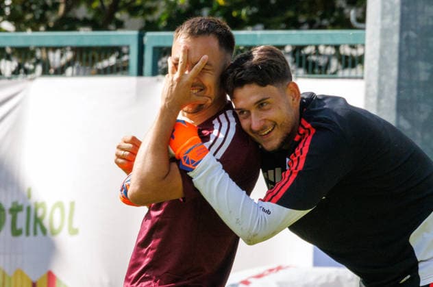 21.07.2026 - Fussball - 2. Fussball-Bundesliga - Saison 2026 2027 - 1. FC Nürnberg FCN Club - Trainingslager Sommer Sommertrainingslager Gais - Bruneck - Südtirol - Zink DaMa - xdaxmax - Julian Justvan (10, 1. FC Nürnberg FCN ) Robin Lisewski (13, 1. FC Nürnberg FCN ) lacht Lachen freut sich Freude *** July 21, 2026 Soccer 2 Soccer Bundesliga 2026–2027 Season 1 FC Nuremberg (FCN) Club Summer Training Camp Summer Training Camp in Gais, Brunico, South Tyrol Zink DaMa xdaxmax Julian Justvan 10, 1 FC Nuremberg (FCN) Robin Lisewski 13, 1 FC Nuremberg (FCN) laughs, is happy, feels joy