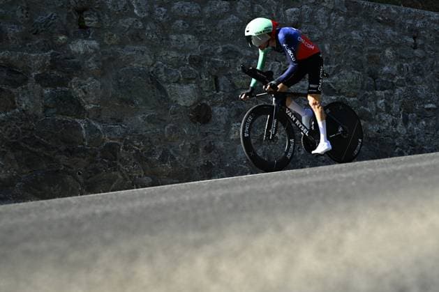 French Paul Seixas of Decathlon CMA CGM Team pictured during the stage 16 of the 2026 Tour de France cycling race, an individual Time Trial stage of 26km from Evian-les-Bains to Thonon-les-Bains, on Tuesday 21 July 2026. The 113th edition of the Tour de France starts on Saturday 4 July in Barcelona, Spain, and will finish in Paris, France on the 26th of July. JASPERxJACOBS  x181681833x