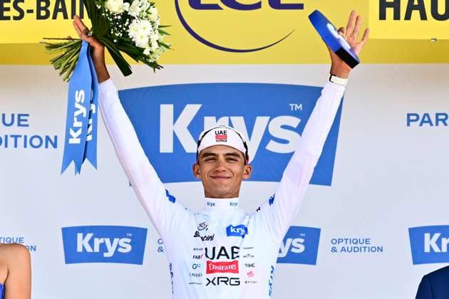 Tour de France 2026 Stage 16 THONON-LES-BAINS, FRANCE - JULY 21 : Del Toro Isaac (MEX) of UAE Team Emirates - XRG pictured with the white jersey during the podium ceremony of stage 16 of the 113rd edition of Tour de France an UCI World Tour 2.UWT Individual Time Trial stage for Men Elite of 26 km with start in Evian-les-Bains and finish in Thonon-les-Bains on July 21, 2026 in Thonon-les-Bains, France, 21 07 2026 Thonon-les-Bains France  Copyright: xPeterxDexVoechtx