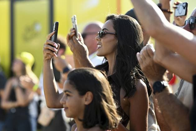 Evenepoel s wife Oumaima Oumi Rayane pictured during the stage 16 of the 2026 Tour de France cycling race, an individual Time Trial stage of 26km from Evian-les-Bains to Thonon-les-Bains, on Tuesday 21 July 2026. The 113th edition of the Tour de France starts on Saturday 4 July in Barcelona, Spain, and will finish in Paris, France on the 26th of July. DAVIDxPINTENS  x181687286x