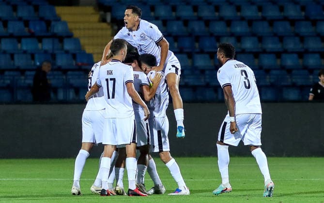 UEFA Champions League Second Qualifying Round First Leg, Vazgen Sargsyan Republican Stadium, Yerevan, Armenia 21 7 2026 Ararat Armenia vs Shamrock Rovers Ararat Armenia™s Zidane Banjaqui celebrates with team mates after he scores his sides 2nd goal of the match Zidane Banjaqui celebrates with team mates after he scores his sides 2nd goal of the match 21 7 2026  Copyright: xx AG6I0669A