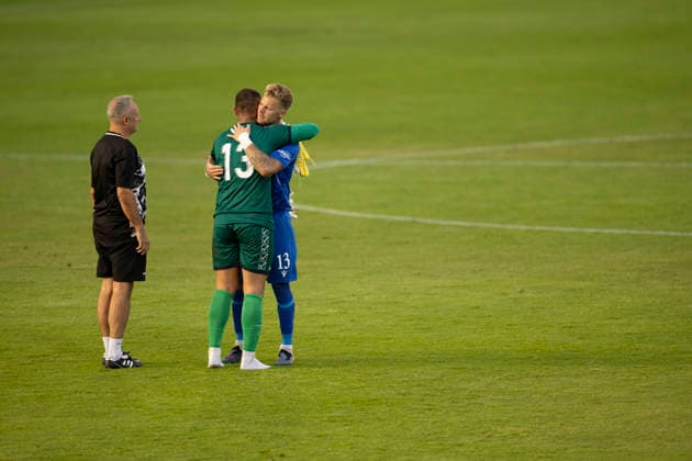 SÖLVESBORG, SWEDEN 20260721 Lincoln Red Imps FC goalkeeper Jaylan Hankins and Mjällby AIF goalkeeper Robin Wallinder thank each other after the match during Tuesday s football match, second qualifying round for the Champions League, first meeting Mjällby AIF- Lincoln Red Imps FC, at Strandvallen in Sölvesborg, Sweden, 21 July 2026. SÖLVESBORG SWEDEN x10600x *** SÖLVESBORG, SWEDEN, July 21, 2026 — Lincoln Red Imps FC goalkeeper Jaylan Hankins and Mjällby AIF goalkeeper Robin Wallinder thank each other after Tuesday’s soccer match, the second qualifying round of the Champions League, the first leg between Mjällby AIF and Lincoln Red Imps FC, at Strandvallen in Sölvesborg, Sweden, on July 21, 2026. SÖLVESBORG, SWEDEN x10600x  Copyright: xAndreasxHillergren TTx CHAMPIONS LEAGUE QUALIFYING MJÄLLBY-LINCOLN RED IMPS