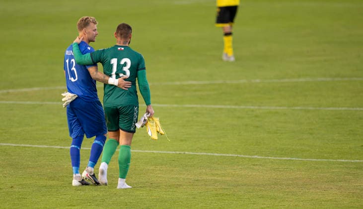 SÖLVESBORG, SWEDEN 20260721 Lincoln Red Imps FC goalkeeper Jaylan Hankins and Mjällby AIF goalkeeper Robin Wallinder thank each other after the match during Tuesday s football match, second qualifying round for the Champions League, first meeting Mjällby AIF- Lincoln Red Imps FC, at Strandvallen in Sölvesborg, Sweden, 21 July 2026. SÖLVESBORG SWEDEN x10600x *** SÖLVESBORG, SWEDEN, July 21, 2026 — Lincoln Red Imps FC goalkeeper Jaylan Hankins and Mjällby AIF goalkeeper Robin Wallinder thank each other after Tuesday’s soccer match, the second qualifying round of the Champions League, the first leg between Mjällby AIF and Lincoln Red Imps FC, at Strandvallen in Sölvesborg, Sweden, on July 21, 2026. SÖLVESBORG, SWEDEN x10600x  Copyright: xAndreasxHillergren TTx CHAMPIONS LEAGUE QUALIFYING MJÄLLBY-LINCOLN RED IMPS