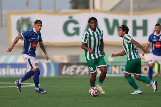 Paul Mbong of Floriana is in action during the UEFA Conference League Second qualifying round, 1st Leg match between Floriana and Drita at Centenary Stadium, Ta Qali, Malta on 21 July, 2026. Floriana v Drita - UEFA Conference League Second Qualifying Round 1st Leg