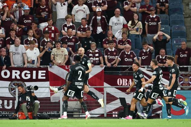 Jon Gorenc Stankovic of SK Sturm Graz scores the sides first goal to make it 1-0 Sturm Graz v Heart of Midlothian, UEFA Champions League, 2nd Qualifying Round, 1st Leg, Football,Stadion Graz-Liebenau, Graz, Austria - 21 Jul 2026Graz Stadion Graz-Liebenau Austria  Copyright: xNikolaxKrstic Shutterstockx 16999234aq