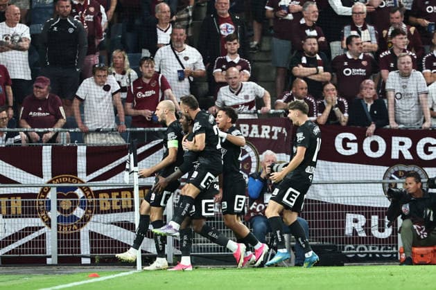 SOCCER - UEFA CL, Sturm vs Hearts GRAZ,AUSTRIA,21.JUL.26 - SOCCER - UEFA Champions League, qualification, SK Sturm Graz vs Heart of Midlothian FC. Image shows the rejoicing of Sturm.  GEPAxpictures xChrisxBauer