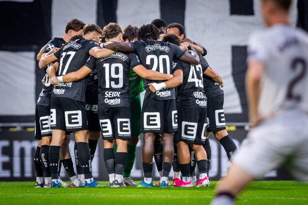 STURM GRAZ - HEARTS Team photo of Sturm during the first leg of second qualifying round of UEFA Champions League football match between Sturm Graz and Heart of Midlothian FC at the Merkur Arena (Stadion Graz Liebenau). Graz, Austria, July 21, 2026. Photo by Branislav Racko Copyright: xx 080A1280