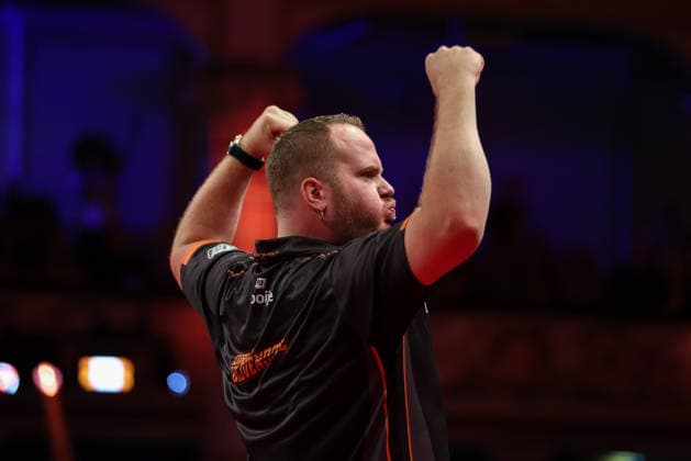 RECORD DATE NOT STATED 21st July 2026, Winter Gardens, Blackpool, Lancashire, England; 2026 Betfred World Matchplay Darts, Day Four; Dirk van Duijvenbode during his walk on AidanxHunter
