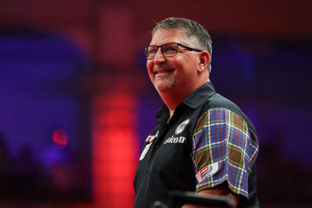 RECORD DATE NOT STATED 21st July 2026, Winter Gardens, Blackpool, Lancashire, England; 2026 Betfred World Matchplay Darts, Day Four; Gary Anderson smiling ahead of his game against Jonny Clayton AidanxHunter