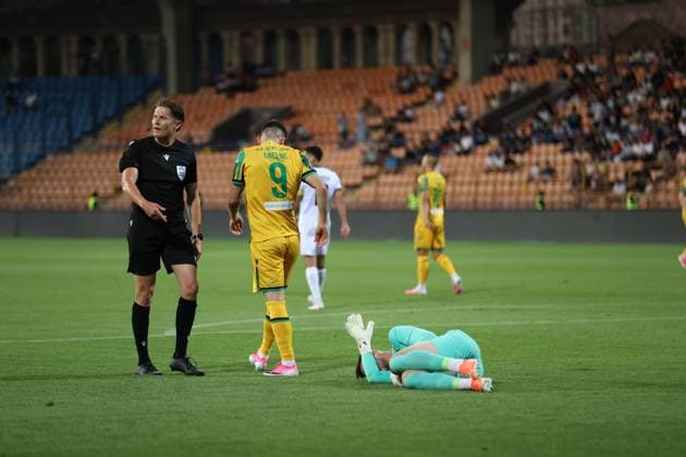 RECORD DATE NOT STATED UEFA Champions League: FC Ararat-Armenia v Shamrock Rovers FC David Dickinson, Aaron Greene and Bravim during the UEFA Champions League match between FC Ararat-Armenia and Shamrock Rovers FC at Vazgen Sargsyan Republican Stadium in Yerevan, Armenia on July 21, 2026
