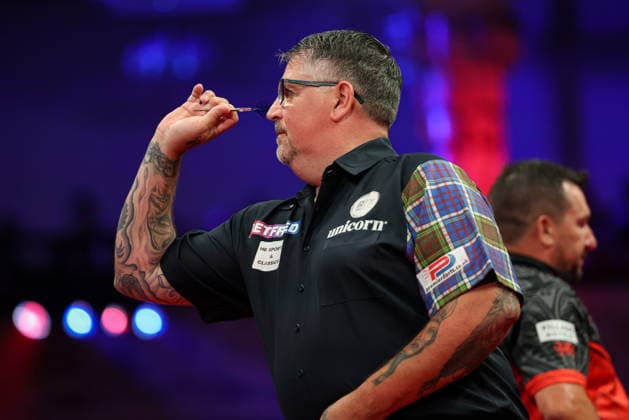 RECORD DATE NOT STATED 21st July 2026, Winter Gardens, Blackpool, Lancashire, England; 2026 Betfred World Matchplay Darts, Day Four; Gary Anderson in action at the oche during his game against Jonny Clayton AidanxHunter