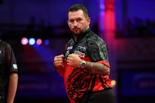 RECORD DATE NOT STATED 21st July 2026, Winter Gardens, Blackpool, Lancashire, England; 2026 Betfred World Matchplay Darts, Day Four; Jonny Clayton reacts during his game against Gary Anderson AidanxHunter