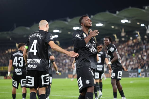SOCCER - UEFA CL, Sturm vs Hearts GRAZ,AUSTRIA,21.JUL.26 - SOCCER - UEFA Champions League, qualification, SK Sturm Graz vs Heart of Midlothian FC. Image shows the rejoicing of Jeyland Mitchell (Sturm).  GEPAxpictures xChrisxBauer