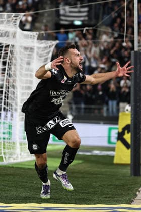 SOCCER - UEFA CL, Sturm vs Hearts GRAZ,AUSTRIA,21.JUL.26 - SOCCER - UEFA Champions League, qualification, SK Sturm Graz vs Heart of Midlothian FC. Image shows the rejoicing of Juergen Heil (Sturm).  GEPAxpictures xChrisxBauer