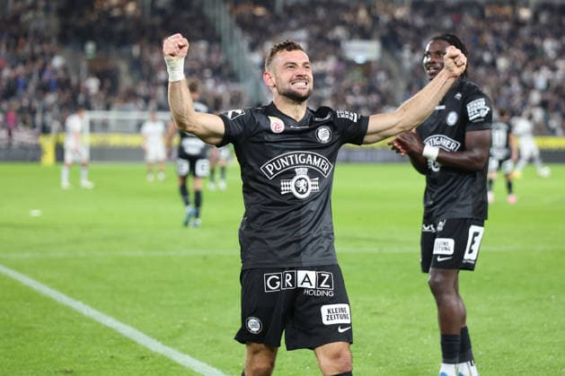 SOCCER - UEFA CL, Sturm vs Hearts GRAZ,AUSTRIA,21.JUL.26 - SOCCER - UEFA Champions League, qualification, SK Sturm Graz vs Heart of Midlothian FC. Image shows the rejoicing of Juergen Heil (Sturm).  GEPAxpictures xChrisxBauer