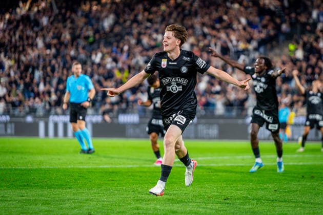 STURM GRAZ - HEARTS Luca Weinhandl of Sturm celebrates a goal a goal during the first leg of second qualifying round of UEFA Champions League football match between Sturm Graz and Heart of Midlothian FC at the Merkur Arena (Stadion Graz Liebenau). Graz, Austria, July 21, 2026. Photo by Branislav Racko Copyright: xx _BRR6387