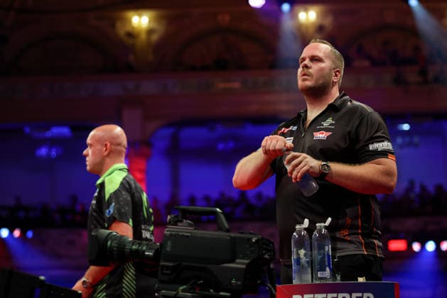 RECORD DATE NOT STATED 21st July 2026, Winter Gardens, Blackpool, Lancashire, England; 2026 Betfred World Matchplay Darts, Day Four; Dirk van Duijvenbode during his match against Michael van Gerwen AidanxHunter