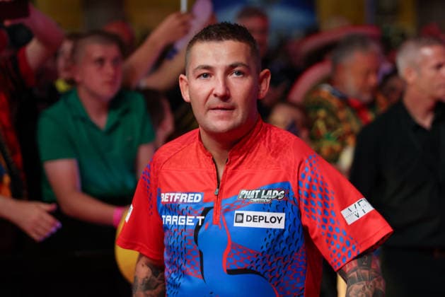RECORD DATE NOT STATED 21st July 2026, Winter Gardens, Blackpool, Lancashire, England; 2026 Betfred World Matchplay Darts, Day Four; Nathan Aspinall during his walk on AidanxHunter