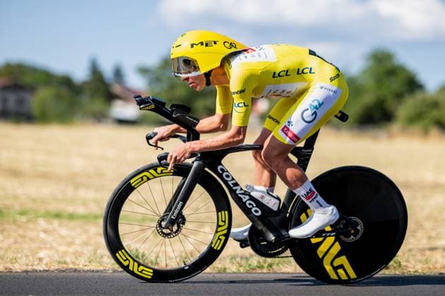 Slovenian Tadej Pogacar of UAE Team Emirates XRG pictured in action during the stage 16 of the 2026 Tour de France cycling race, an individual Time Trial stage of 26km from Evian-les-Bains to Thonon-les-Bains, on Tuesday 21 July 2026. The 113th edition of the Tour de France starts on Saturday 4 July in Barcelona, Spain, and will finish in Paris, France on the 26th of July. DAVIDxPINTENS  x181700032x
