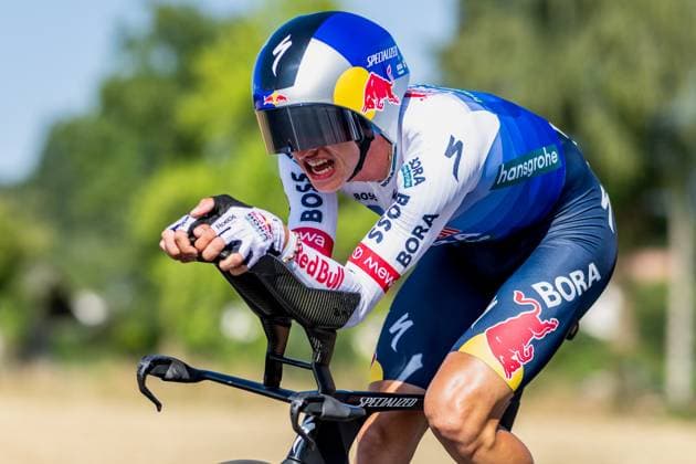 Belgian Remco Evenepoel of Red Bull-BORA-hansgrohe pictured in action during the stage 16 of the 2026 Tour de France cycling race, an individual Time Trial stage of 26km from Evian-les-Bains to Thonon-les-Bains, on Tuesday 21 July 2026. The 113th edition of the Tour de France starts on Saturday 4 July in Barcelona, Spain, and will finish in Paris, France on the 26th of July. DAVIDxPINTENS  x181700081x