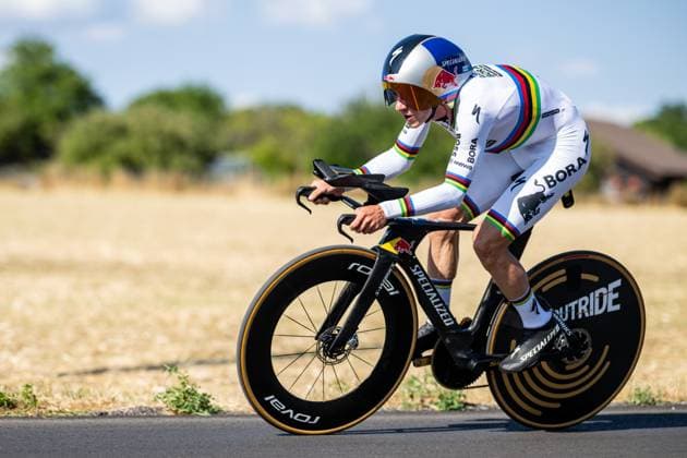 Belgian Remco Evenepoel of Red Bull-BORA-hansgrohe pictured in action during the stage 16 of the 2026 Tour de France cycling race, an individual Time Trial stage of 26km from Evian-les-Bains to Thonon-les-Bains, on Tuesday 21 July 2026. The 113th edition of the Tour de France starts on Saturday 4 July in Barcelona, Spain, and will finish in Paris, France on the 26th of July. DAVIDxPINTENS  x181700094x