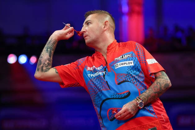 RECORD DATE NOT STATED 21st July 2026, Winter Gardens, Blackpool, Lancashire, England; 2026 Betfred World Matchplay Darts, Day Four; Nathan Aspinall in action at the oche during his game against Luke Littler AidanxHunter