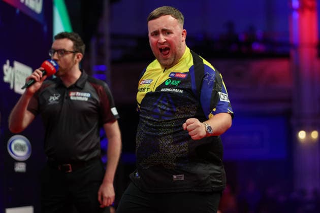 RECORD DATE NOT STATED 21st July 2026, Winter Gardens, Blackpool, Lancashire, England; 2026 Betfred World Matchplay Darts, Day Four; Luke Littler reacts during his game against Nathan Aspinall AidanxHunter