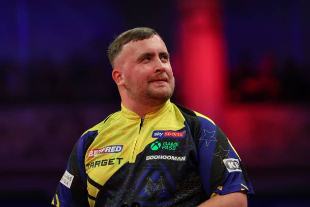 RECORD DATE NOT STATED 21st July 2026, Winter Gardens, Blackpool, Lancashire, England; 2026 Betfred World Matchplay Darts, Day Four; Luke Littler AidanxHunter