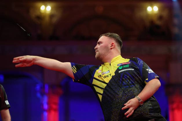 RECORD DATE NOT STATED 21st July 2026, Winter Gardens, Blackpool, Lancashire, England; 2026 Betfred World Matchplay Darts, Day Four; Luke Littler in action at the oche during his game against Nathan Aspinall AidanxHunter