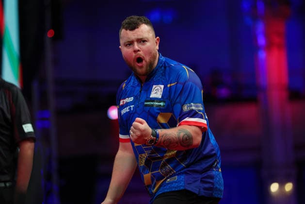 RECORD DATE NOT STATED 21st July 2026, Winter Gardens, Blackpool, Lancashire, England; 2026 Betfred World Matchplay Darts, Day Four; Josh Rock reacts during his game against Stephen Bunting AidanxHunter
