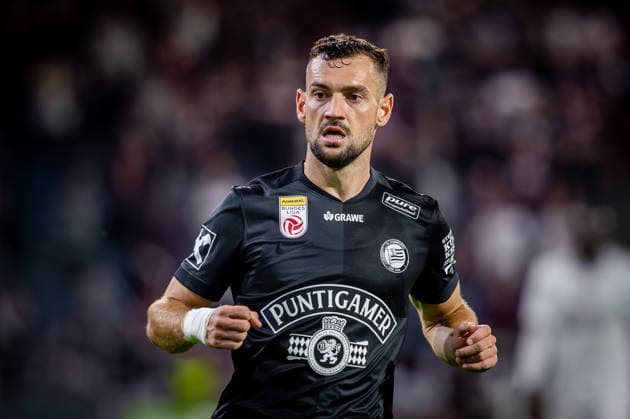 STURM GRAZ - HEARTS Jurgen Heil of Sturm during the first leg of second qualifying round of UEFA Champions League football match between Sturm Graz and Heart of Midlothian FC at the Merkur Arena (Stadion Graz Liebenau). Graz, Austria, July 21, 2026. Photo by Branislav Racko Copyright: xx 080A2557