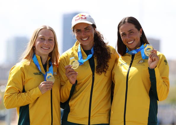 July 21, 2026, Oklahoma City, Oklahoma, USA: KATE ECKHARDT, JESSICA FOX, NOEMIE FOX of Australia gold medalist of Women Kayak Teams on 2026 ICF Canoe Slalom World Championships, Oklahoma City, USA. Oklahoma City USA - ZUMAc278 20260721_zsp_c278_001 Copyright: xMarcinxCholewinskix