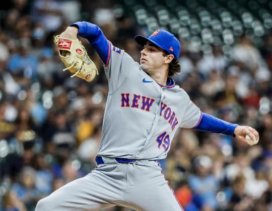 New York Mets starting pitcher Zac Thornton throws in the first inning of the MLB, Baseball Herren, USA game between the New York Mets and the Milwaukee Brewers at American Family Field in Milwaukee, Wisconsin on Tuesday July 21, 2026.  MIL20260721803 TANNENxMAURY