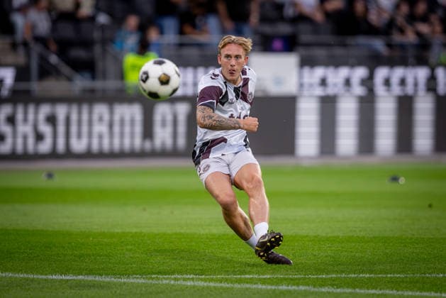 STURM GRAZ - HEARTS Calvin Miller of Hearts during the first leg of second qualifying round of UEFA Champions League football match between Sturm Graz and Heart of Midlothian FC at the Merkur Arena (Stadion Graz Liebenau). Graz, Austria, July 21, 2026. Photo by Branislav Racko Copyright: xx 080A0878