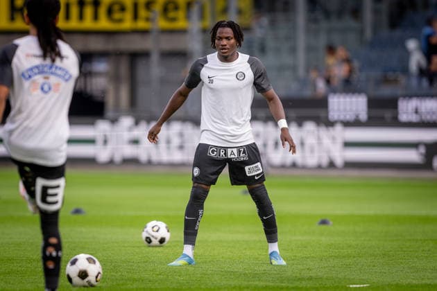 STURM GRAZ - HEARTS Seedy Jatta of Sturm during the first leg of second qualifying round of UEFA Champions League football match between Sturm Graz and Heart of Midlothian FC at the Merkur Arena (Stadion Graz Liebenau). Graz, Austria, July 21, 2026. Photo by Branislav Racko Copyright: xx 080A0761