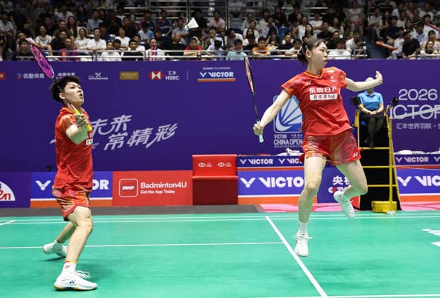 CHANGZHOU, CHINA - JULY 21: Gao Jiaxuan and Wu Mengying of Team Chinese Taipei compete in the Mixed Doubles Round of 32 match against Ruttanapak Oupthong and Jhenicha Sudjaipraparat of Thailand on day 1 of the China Open 2026 at Changzhou Olympic Sports Center Gymnasium on July 21, 2026 in Changzhou, Jiangsu Province of China.  Copyright: xChinaxNewsxServicex 111655686517