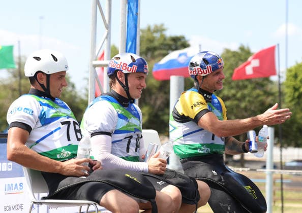 July 21, 2026, Oklahoma City, Oklahoma, USA: LAN TOMINC, ZIGA LIN HOCEVAR, PETER KAUZER of Slovenia gold medalist of Men Kayak Teams on 2026 ICF Canoe Slalom World Championships, Oklahoma City, USA. Oklahoma City USA - ZUMAc278 20260721_zsp_c278_013 Copyright: xMarcinxCholewinskix