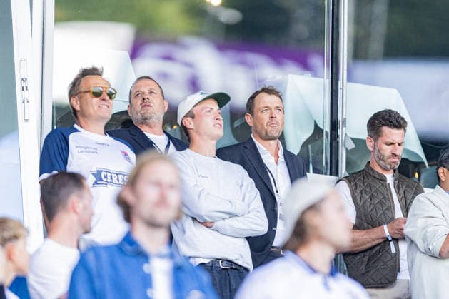 Aarhus GF v Lech Poznan, UEFA Champions League qualification, Randers, Denmark Randers, Denmark. 21st, July 2026. Director of football Carsten V. Jensen (L) of Aarhus GF seen on the stands with CEO Jacob Nielsen (R) during the UEFA Champions League qualification match between Aarhus GF F and Lech Poznan at Randers Stadion in Randers. Denmark, Randers  Copyright: xGonzalesxPhoto RasmusxJensenx