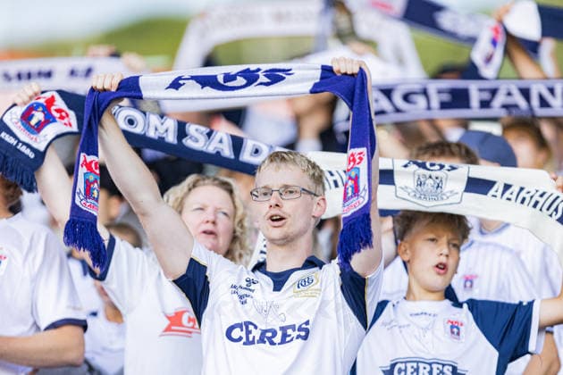 Aarhus GF v Lech Poznan, UEFA Champions League qualification, Randers, Denmark Randers, Denmark. 21st, July 2026. Football fans of Aarhus GF seen on the stands at the UEFA Champions League qualification match between Aarhus GF F and Lech Poznan at Randers Stadion in Randers. Denmark, Randers  Copyright: xGonzalesxPhoto RasmusxJensenx