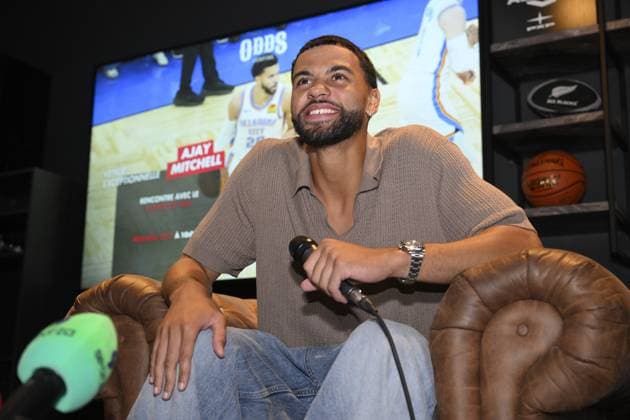 Belgian NBA, Basketball Herren, USA player from Oklahoma City Ajay Mitchell picture during a meet and greet, Wednesday 22 July 2026 in Herstal. JOHNxTHYS  x181729955x